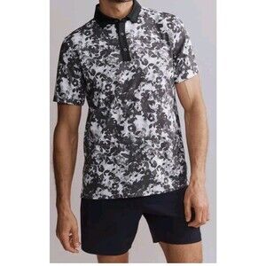 NWOT RHONE Floral Performance Golf Polo Shirt Top Men's Large Black White UPF 50